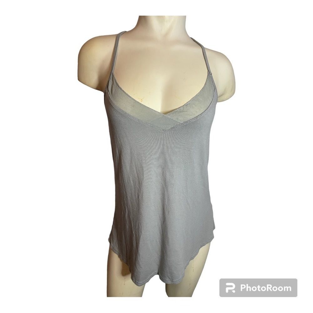Red SKB Women’s Spaghetti Strap, Razorback Tank, Sheer Collar, Grey Color Size S